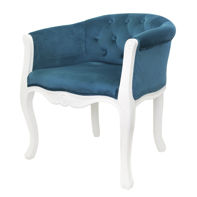 Кресло низкое в стиле прованс Louis French Armchair white and blue velour