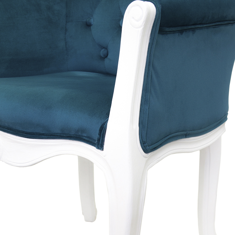 Кресло низкое в стиле прованс Louis French Armchair white and blue velour