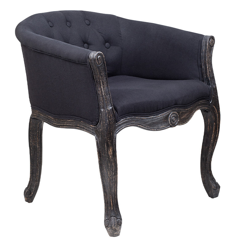 Кресло низкое в стиле прованс Черный Лен Louis French Armchair