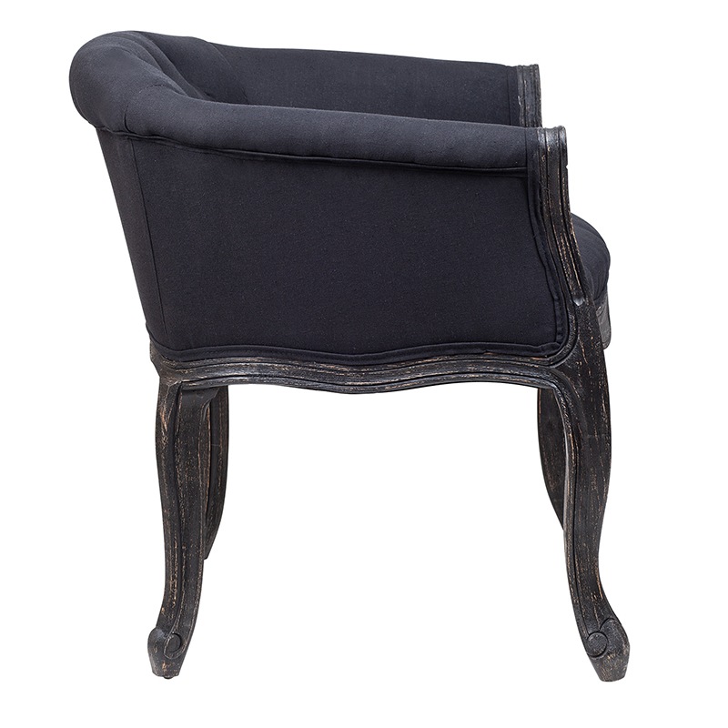 Кресло низкое в стиле прованс Черный Лен Louis French Armchair