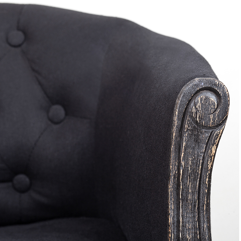 Кресло низкое в стиле прованс Черный Лен Louis French Armchair