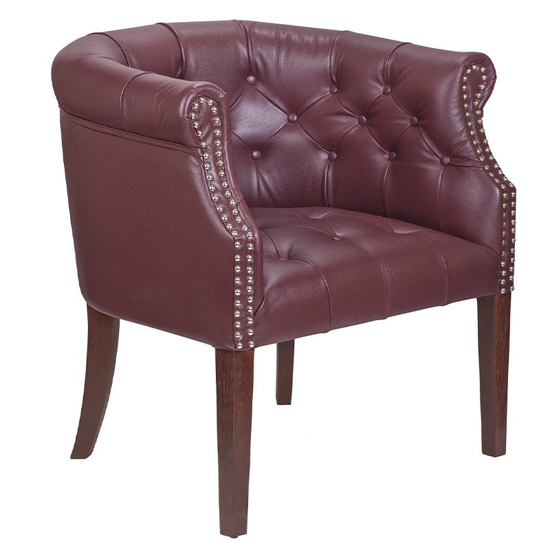 Кресло низкое из натуральной кожи на 4-х деревянных ножках из массива бука Chloe Leather Armchair vine