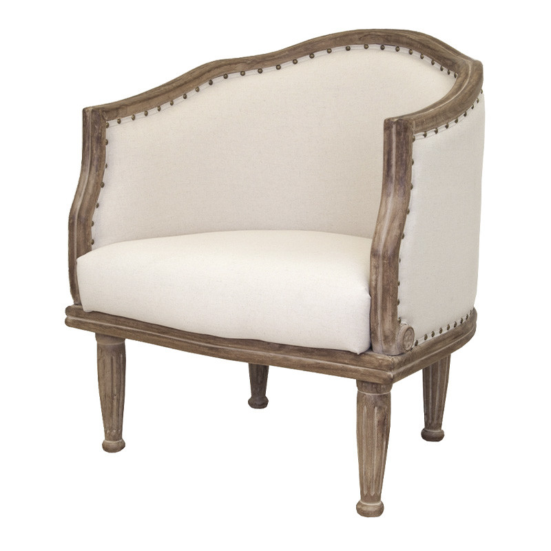 Кресло низкое с мягкой обивкой из льна на 4-х деревянных ножках Emile Armchair beige
