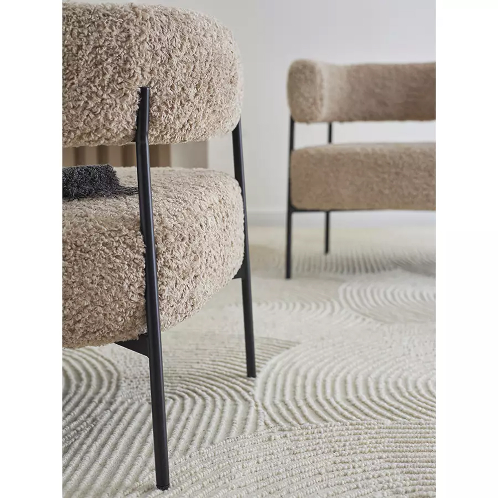 Кресло полукруглое мягкое с буклированной обивкой Armchair with Boucle Upholstery