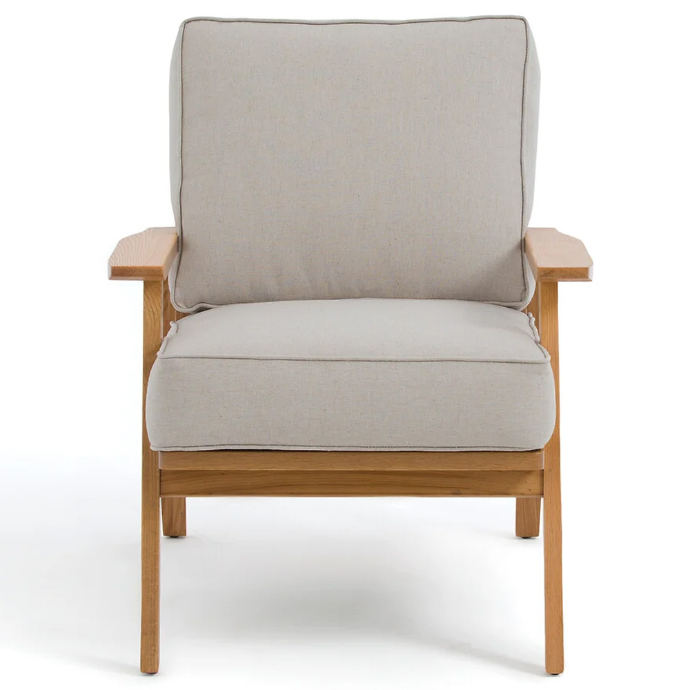 Кресло с каркасом из массива дуба Deniaud Oak Beige Armchair