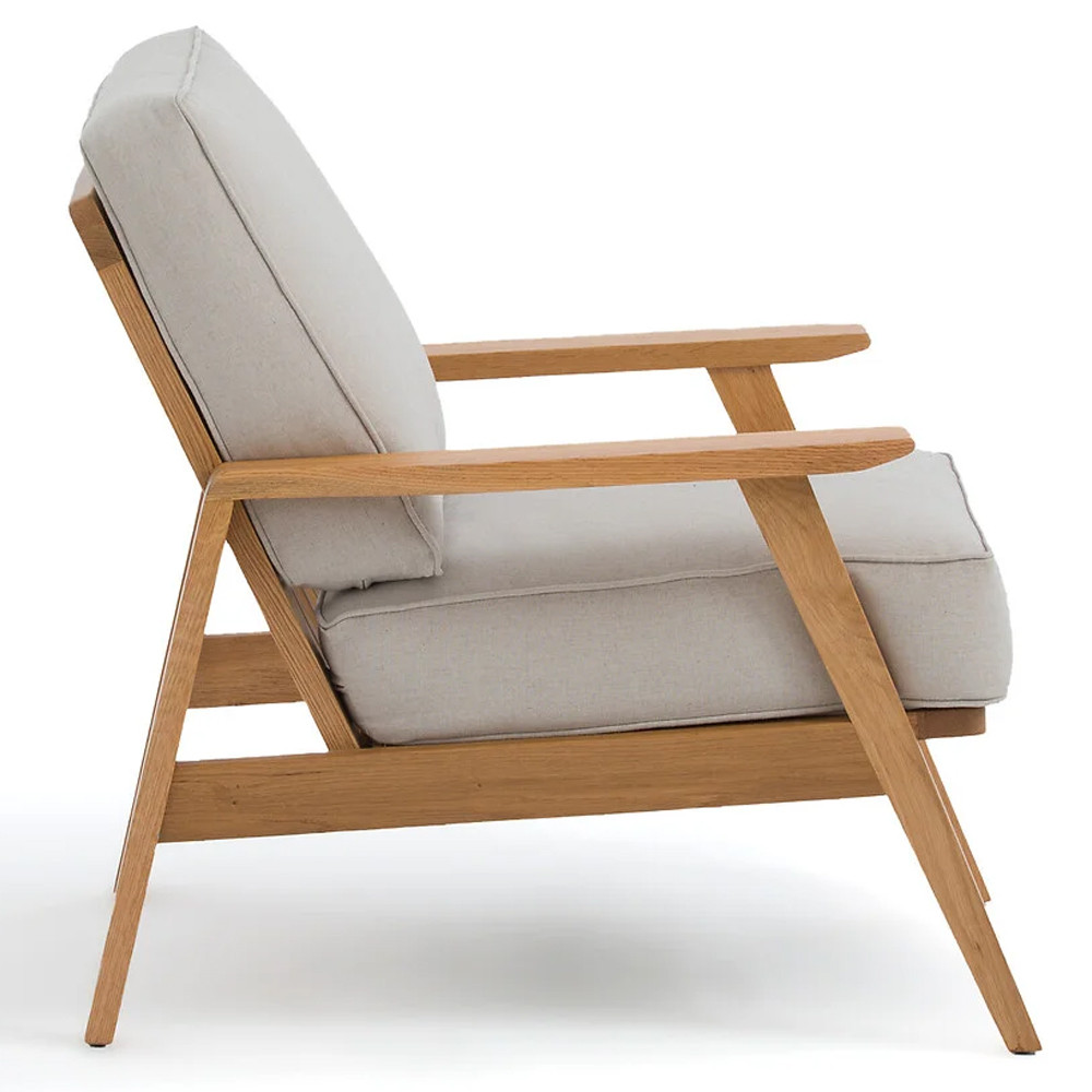 Кресло с каркасом из массива дуба Deniaud Oak Beige Armchair