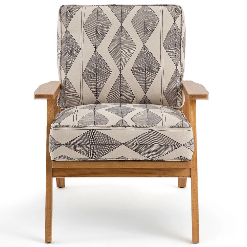 Кресло с каркасом из массива дуба Deniaud Oak Rhombus Beige Armchair