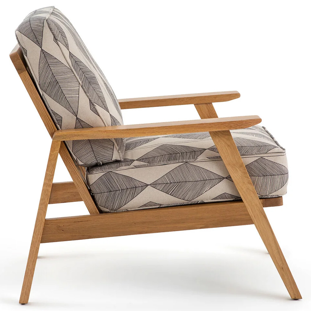 Кресло с каркасом из массива дуба Deniaud Oak Rhombus Beige Armchair