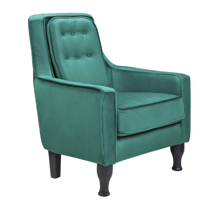 Кресло с мягкой обивкой из велюра на 4-х ножках из массива березы Scarlett Armchair green