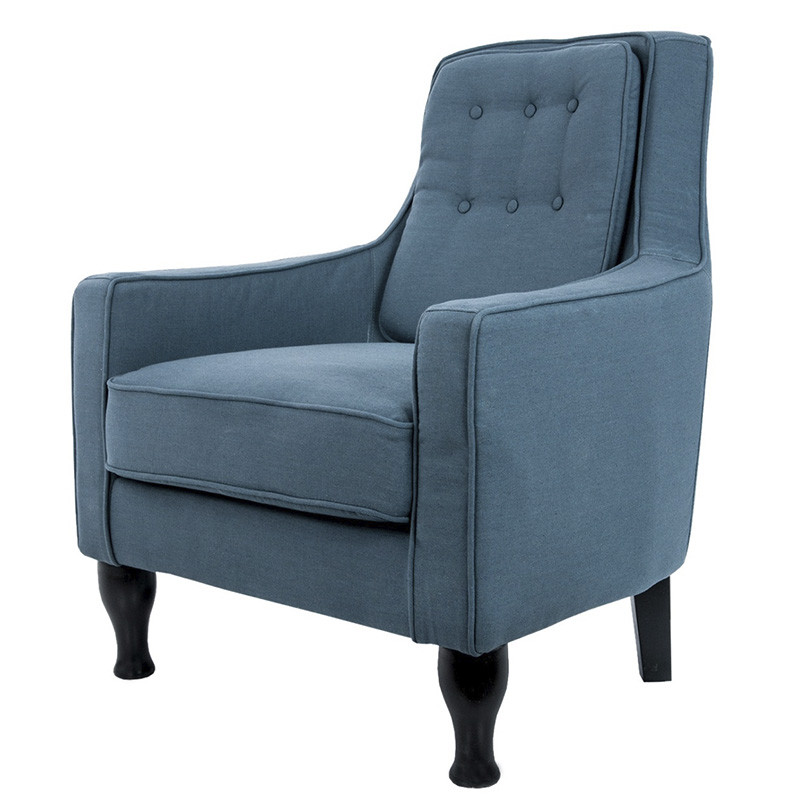 Кресло с мягкой обивкой из льна на 4-х ножках из массива березы Scarlett Armchair blue