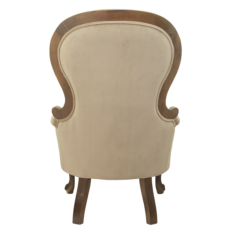 Кресло с мягкой обивкой из светло-коричневого велюра на 4-х деревянных ножках Evelyn Classical Armchair