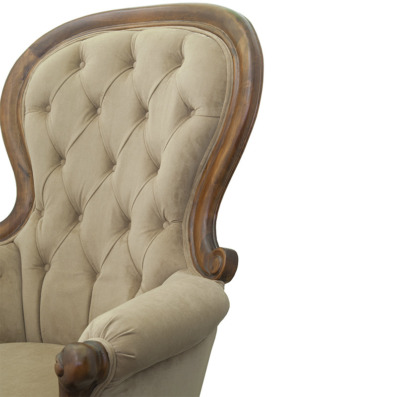 Кресло с мягкой обивкой из светло-коричневого велюра на 4-х деревянных ножках Evelyn Classical Armchair