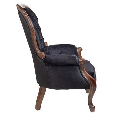 Кресло с мягкой обивкой из черного велюра на 4-х деревянных ножках Evelyn Classical Armchair