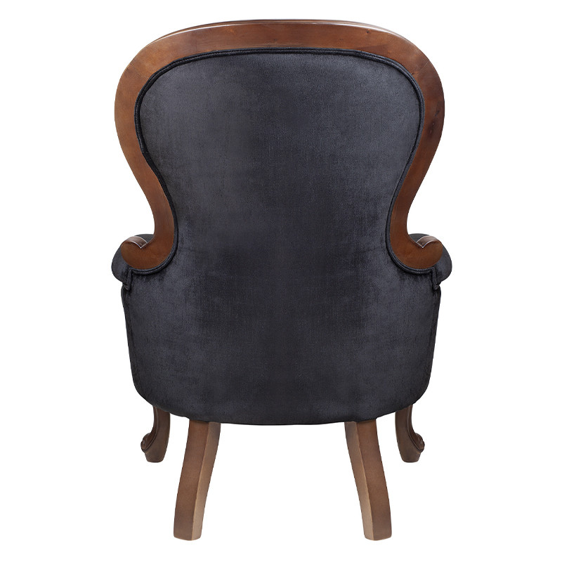 Кресло с мягкой обивкой из черного велюра на 4-х деревянных ножках Evelyn Classical Armchair