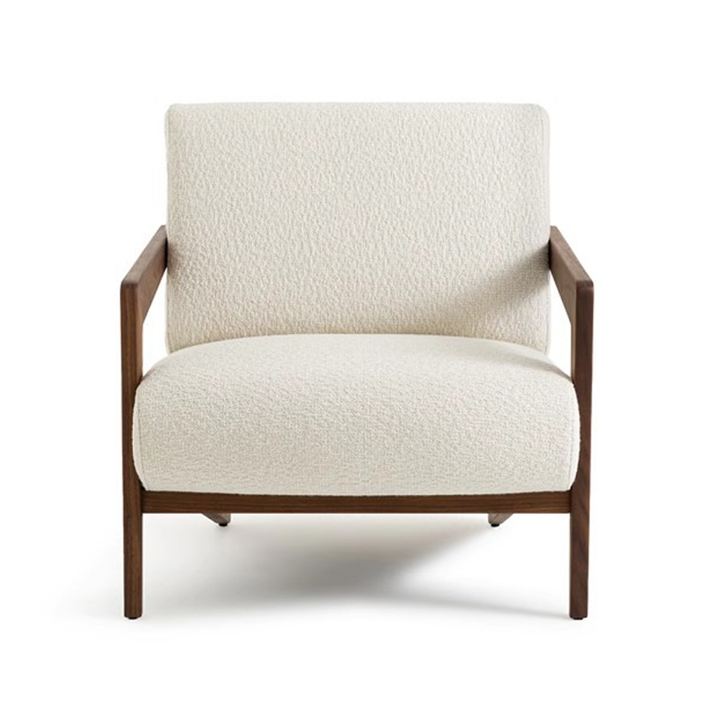 Кресло с обивкой из белого букле Armchair White Boucle
