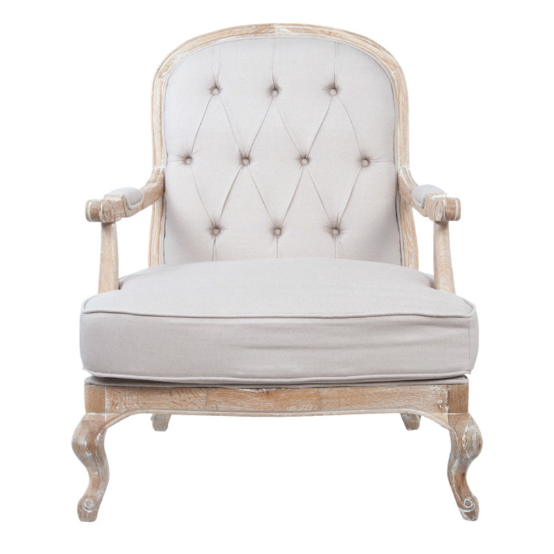 Кресло с пуфом с мягкой обивкой из льна Edward Armchair beige