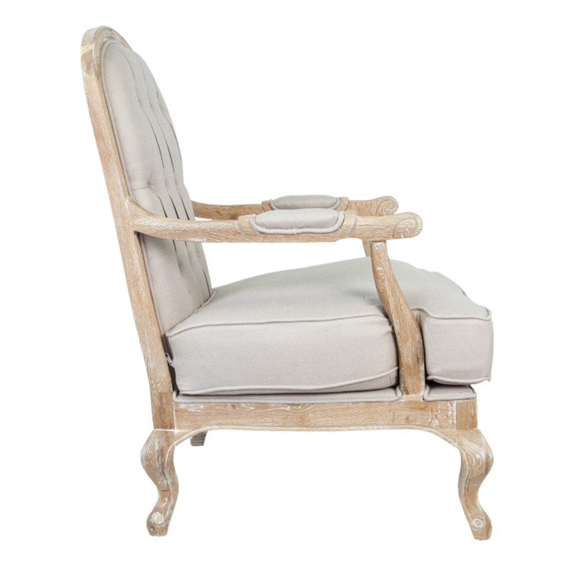 Кресло с пуфом с мягкой обивкой из льна Edward Armchair beige