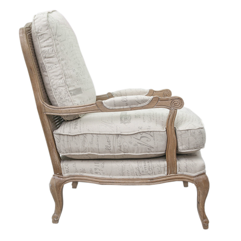 Кресло со спинкой из ротанга Ellie Rattan Armchair beige print flax