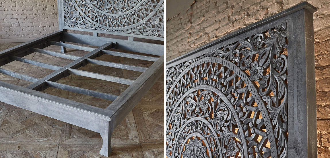 Кровать Indian Antique White Furniture Sarita Bed серый