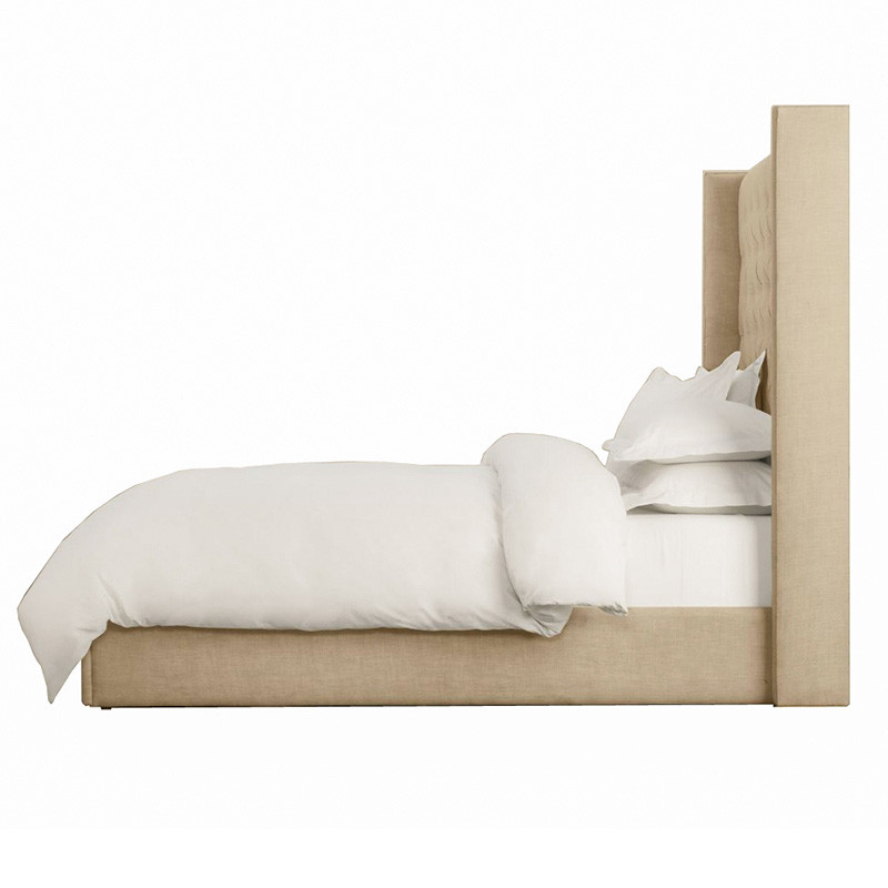 Кровать двуспальная бежевая с основанием из массива дерева с мягким изголовьем Flax Beds