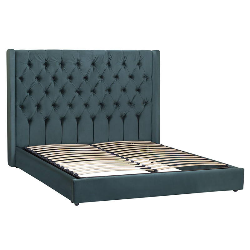 Кровать двуспальная зеленая с основанием из массива дерева с мягким изголовьем Velour Beds