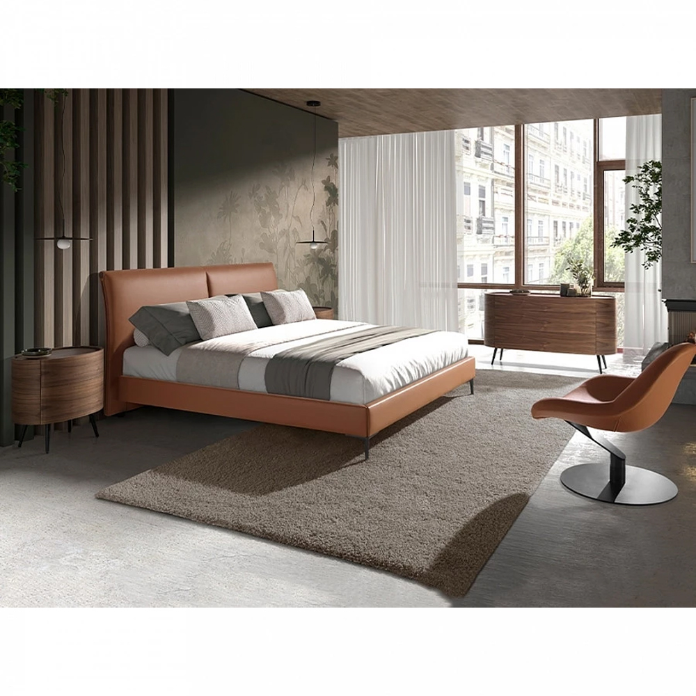 Кровать двуспальная коричневая из экокожи Modern Look