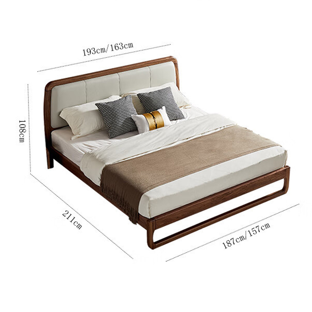 Кровать двуспальная с деревянным каркасом и мягким изголовьем Walnut Bed