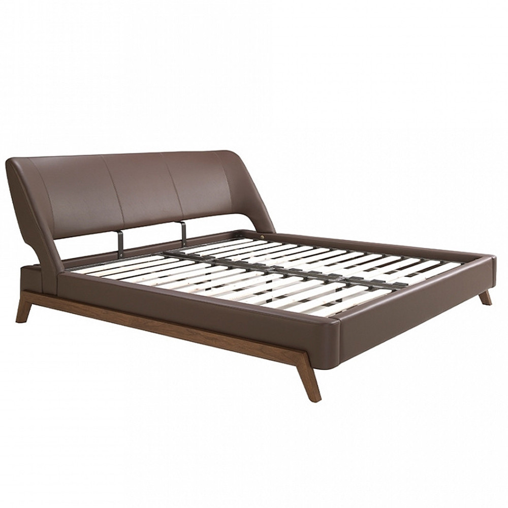 Кровать двуспальная с изголовьем из экокожи шоколадно-коричневого цвета Modern Look