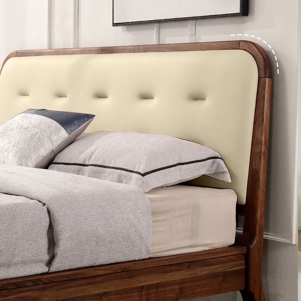 Кровать двуспальная с каркасом из дерева и мягким изголовьем Moon Walnut Bed