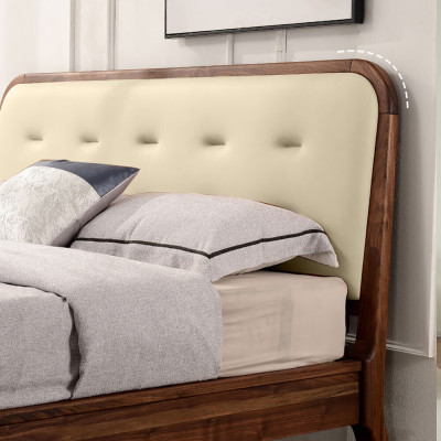 Кровать двуспальная с каркасом из дерева и мягким изголовьем Moon Walnut Bed