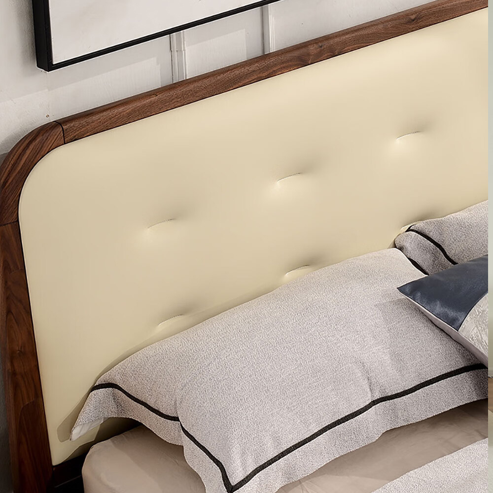 Кровать двуспальная с каркасом из дерева и мягким изголовьем Moon Walnut Bed