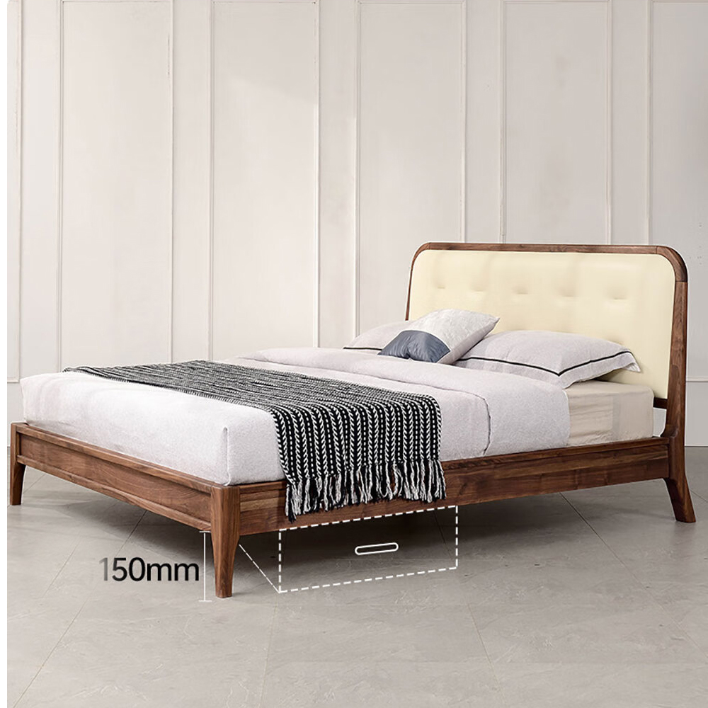 Кровать двуспальная с каркасом из дерева и мягким изголовьем Moon Walnut Bed