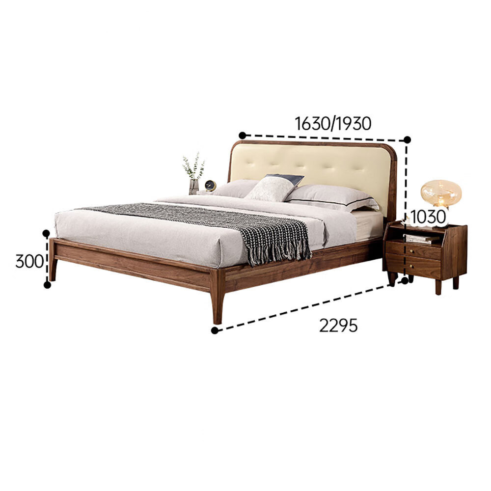 Кровать двуспальная с каркасом из дерева и мягким изголовьем Moon Walnut Bed