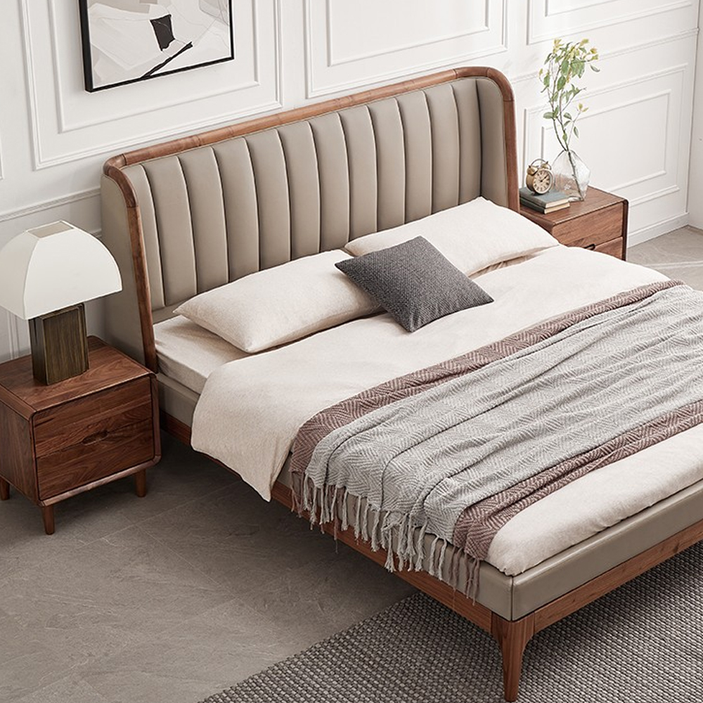 Кровать двуспальная с мягким изголовьем Moon Walnut Bed