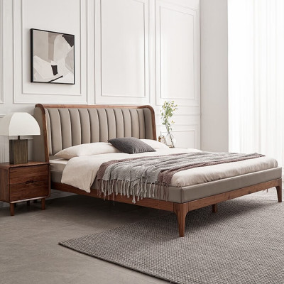 Кровать двуспальная с мягким изголовьем Moon Walnut Bed