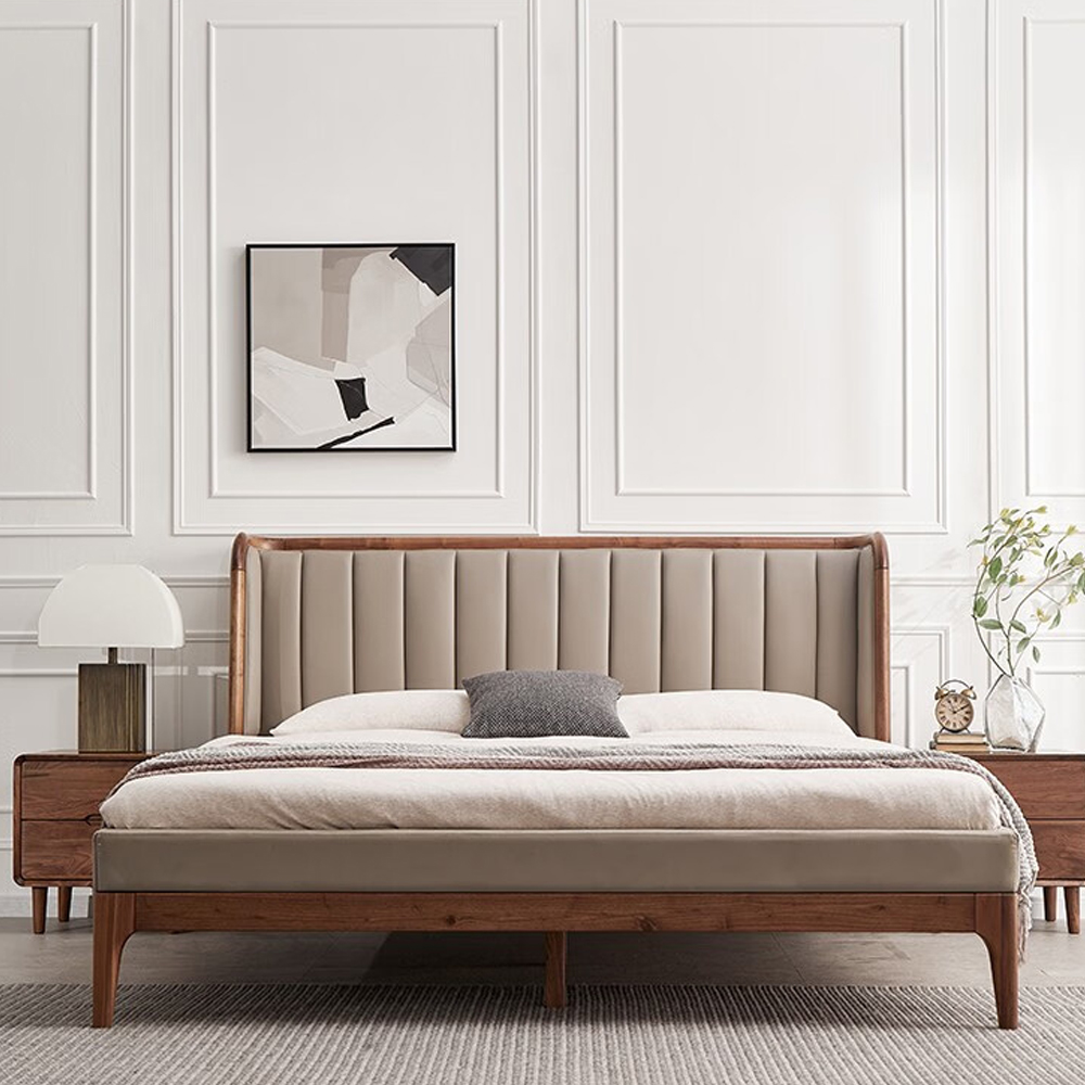 Кровать двуспальная с мягким изголовьем Moon Walnut Bed