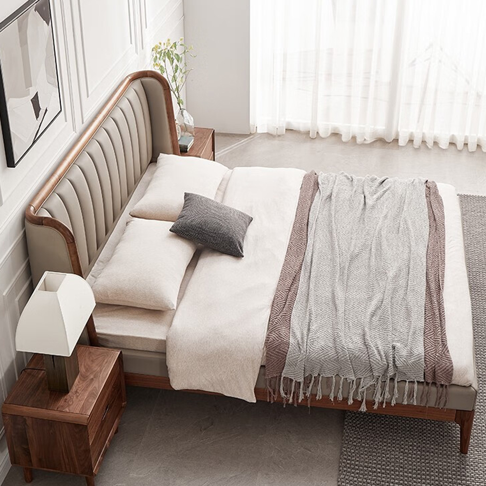 Кровать двуспальная с мягким изголовьем Moon Walnut Bed
