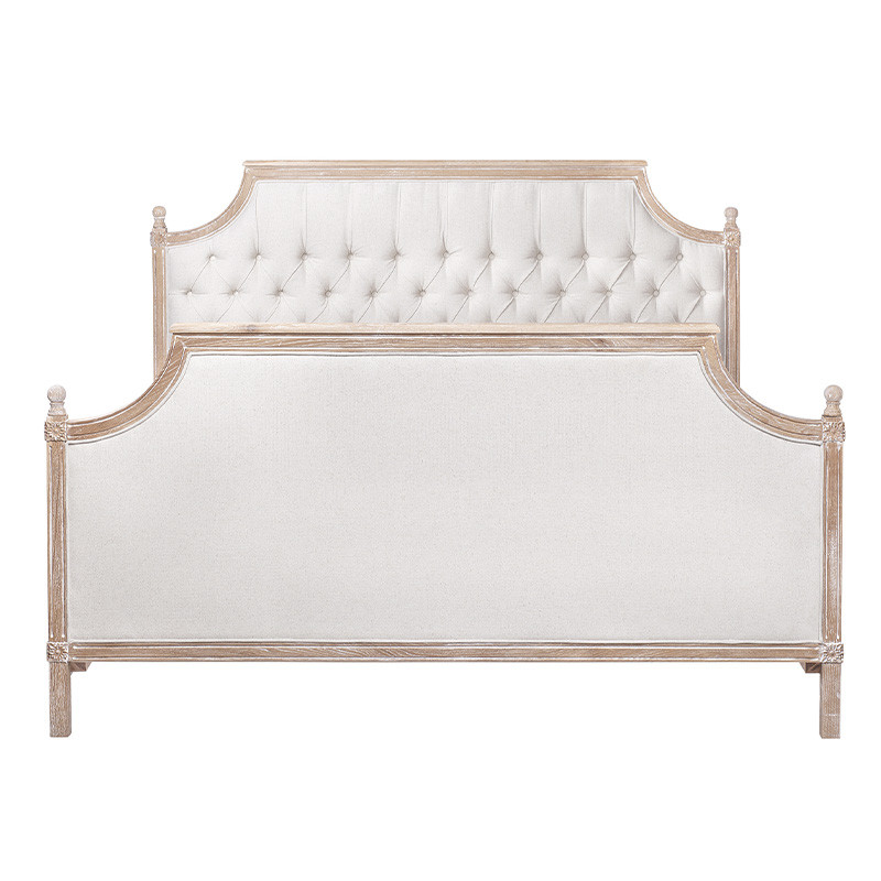 Кровать двуспальная светло-бежевая с основанием из массива дуба с мягким изголовьем Flax Beds