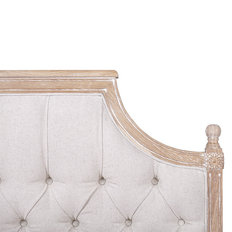 Кровать двуспальная светло-бежевая с основанием из массива дуба с мягким изголовьем Flax Beds