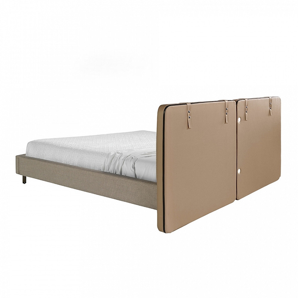 Кровать двуспальная серая с изголовьем из экокожи и ткани Modern Look