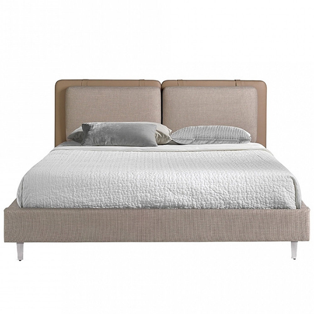 Кровать двуспальная серая с изголовьем из экокожи и ткани Modern Look