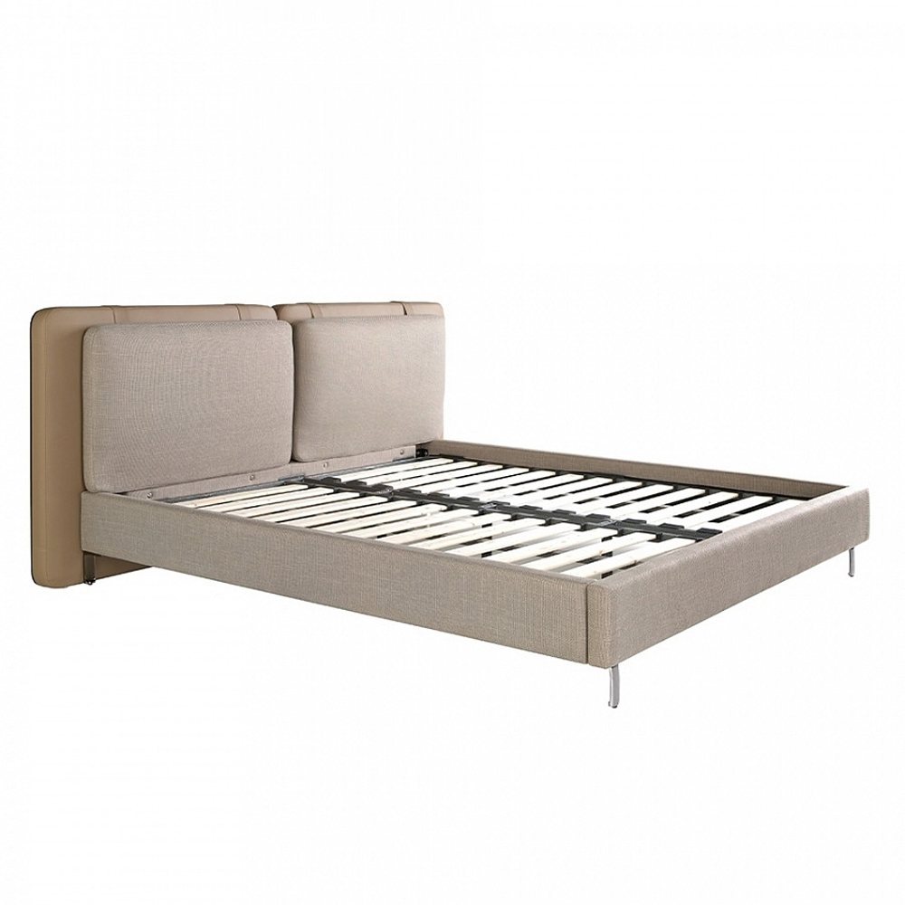 Кровать двуспальная серая с изголовьем из экокожи и ткани Modern Look