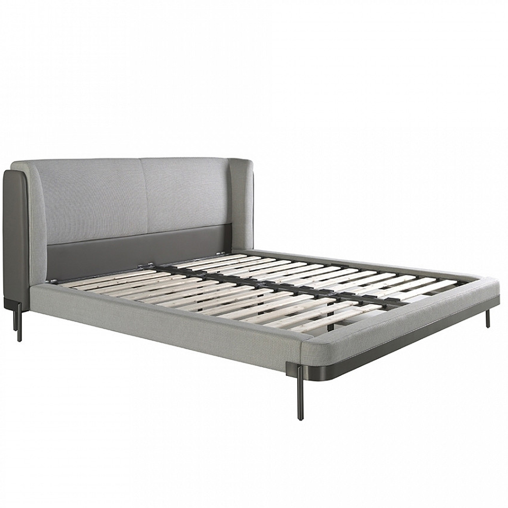 Кровать двуспальная серая с мягким изголовьем из экокожи и ткани Modern Look