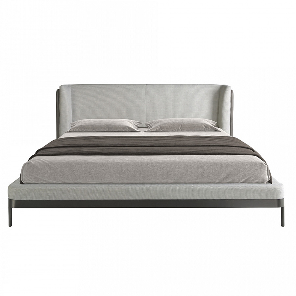 Кровать двуспальная серая с мягким изголовьем из экокожи и ткани Modern Look