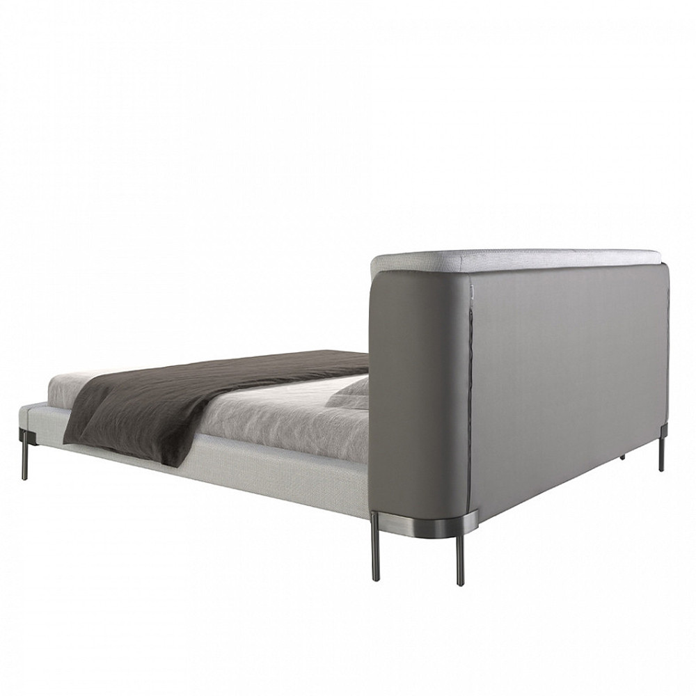 Кровать двуспальная серая с мягким изголовьем из экокожи и ткани Modern Look