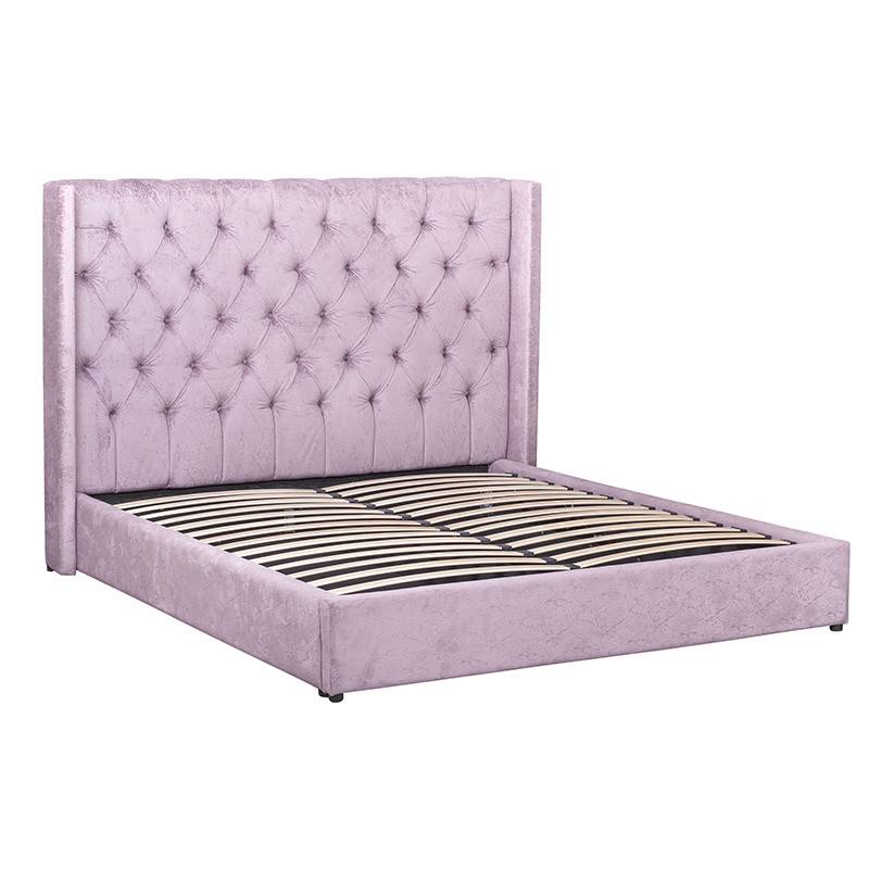 Кровать двуспальная фиолетовая с основанием из массива дерева с мягким изголовьем Velour Beds
