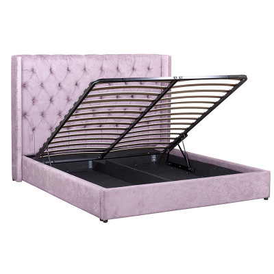Кровать двуспальная фиолетовая с основанием из массива дерева с мягким изголовьем Velour Beds
