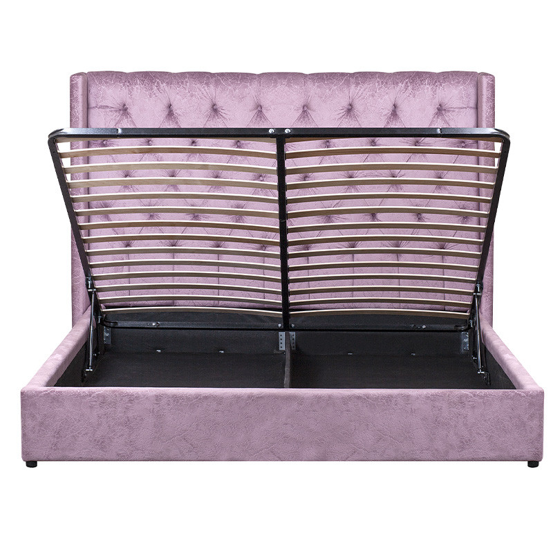 Кровать двуспальная фиолетовая с основанием из массива дерева с мягким изголовьем Velour Beds