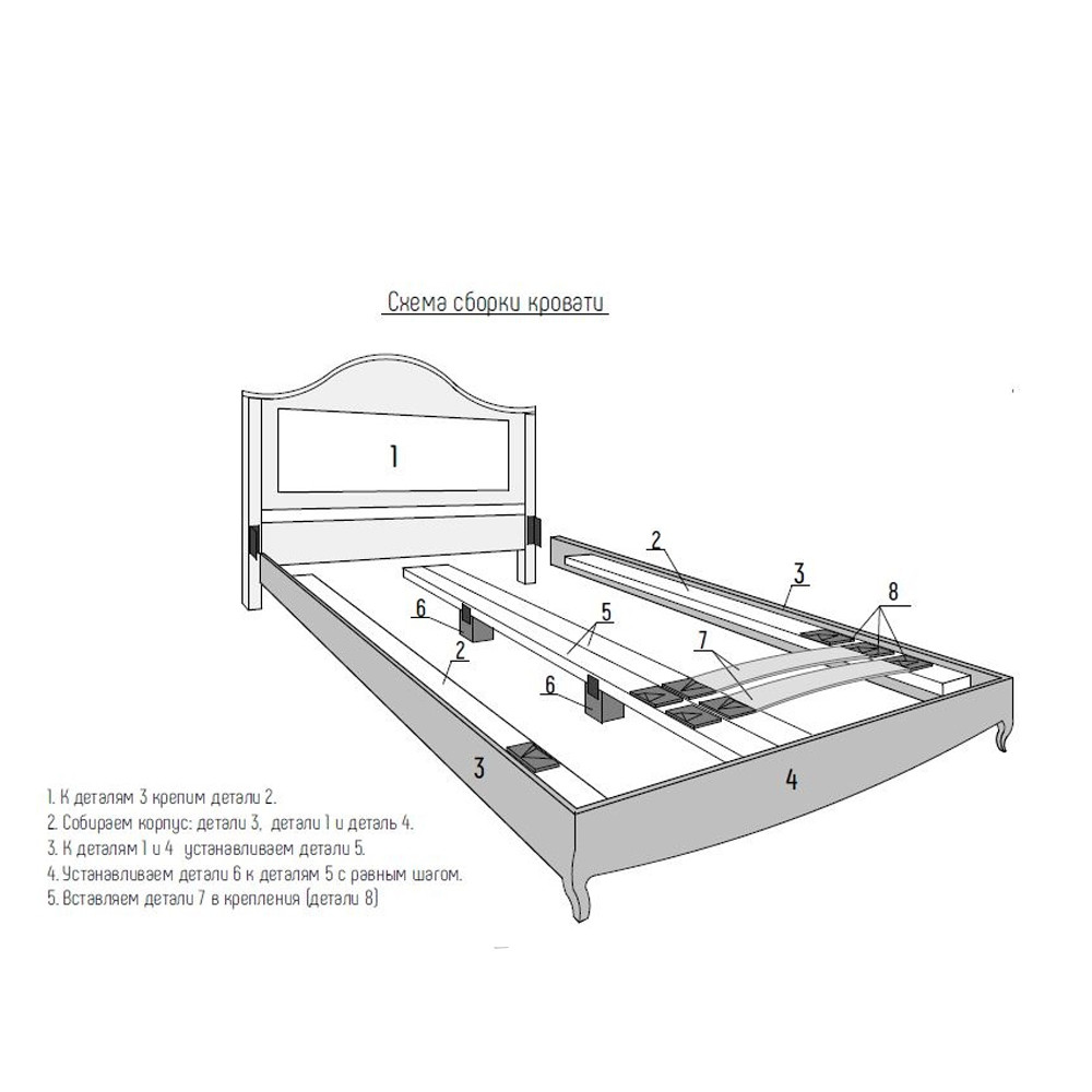 Кровать с основанием из массива бука с жёстким изголовьем Tasteful Furniture