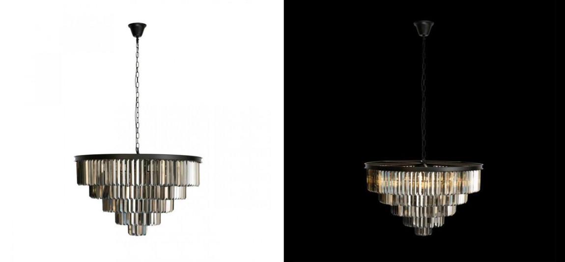 Круглая Люстра Odeon Black iron Five Layers Серое Стекло диаметр 80 см